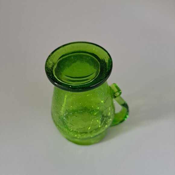 Vintage Pilgrim Crackle Glass Green Pitcher Vase - Picture 7 of 8